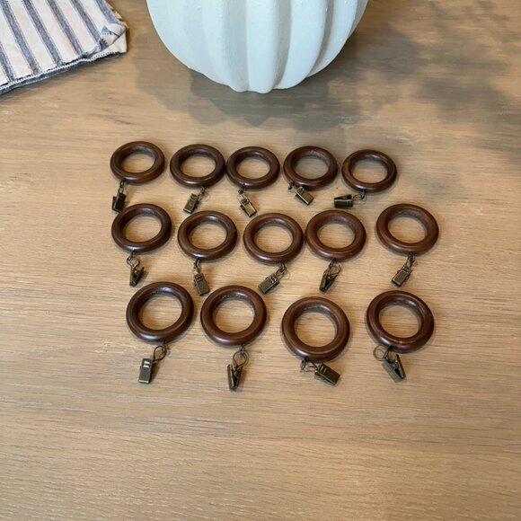 14 Wood Curtain Rod Rings, Drapery Rings, 1.5” Inner Dia., 3.75" length w/clamp - Picture 2 of 4